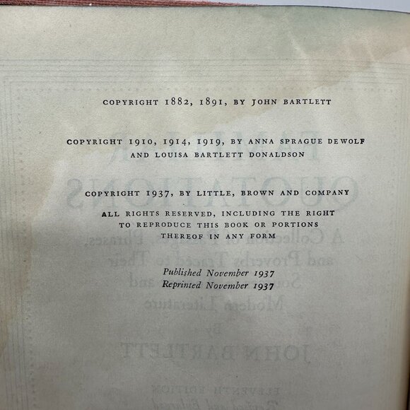Familiar Quotations John Bartlett 11th Hardcover Book 1941 Little Brown Co - Picture 3 of 9